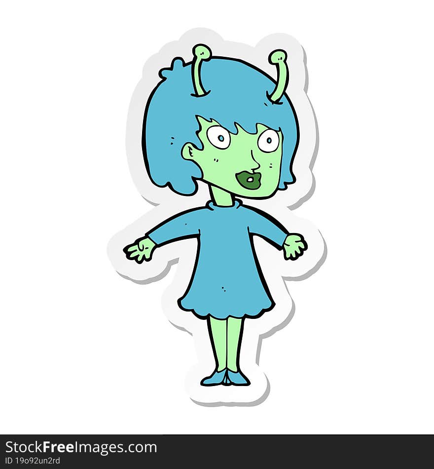 Sticker Of A Cartoon Alien Woman