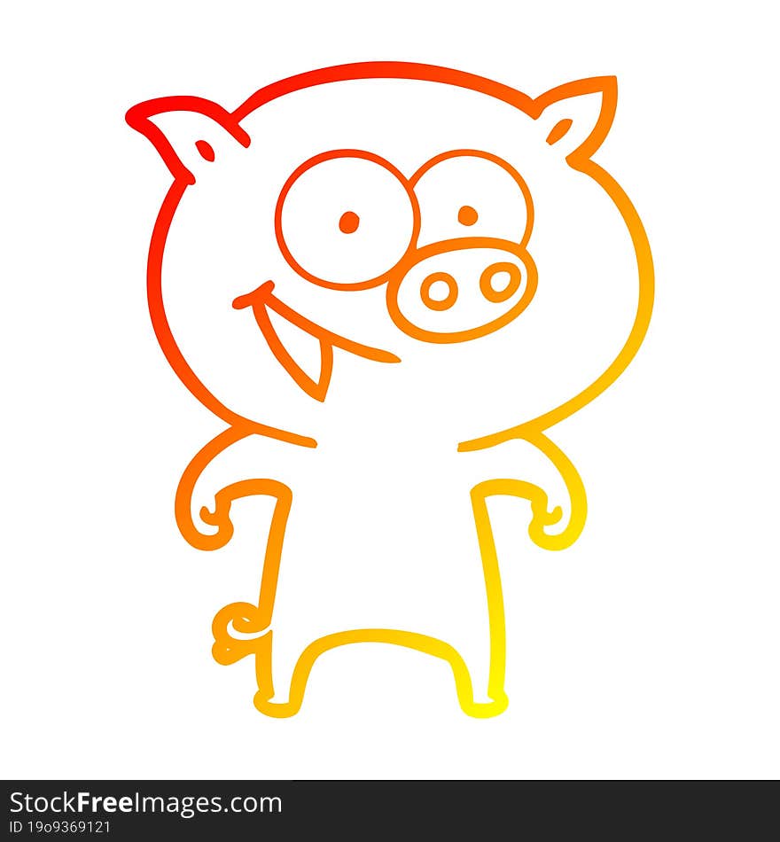 warm gradient line drawing of a cheerful pig cartoon