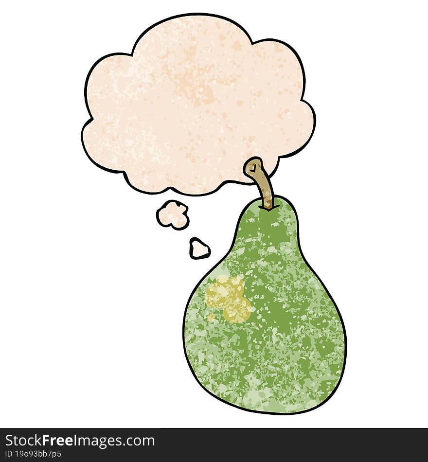 cartoon pear and thought bubble in grunge texture pattern style