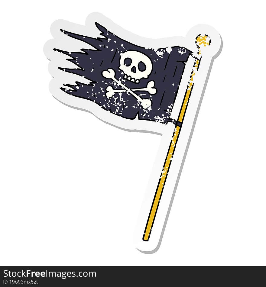 distressed sticker cartoon doodle of a pirates flag