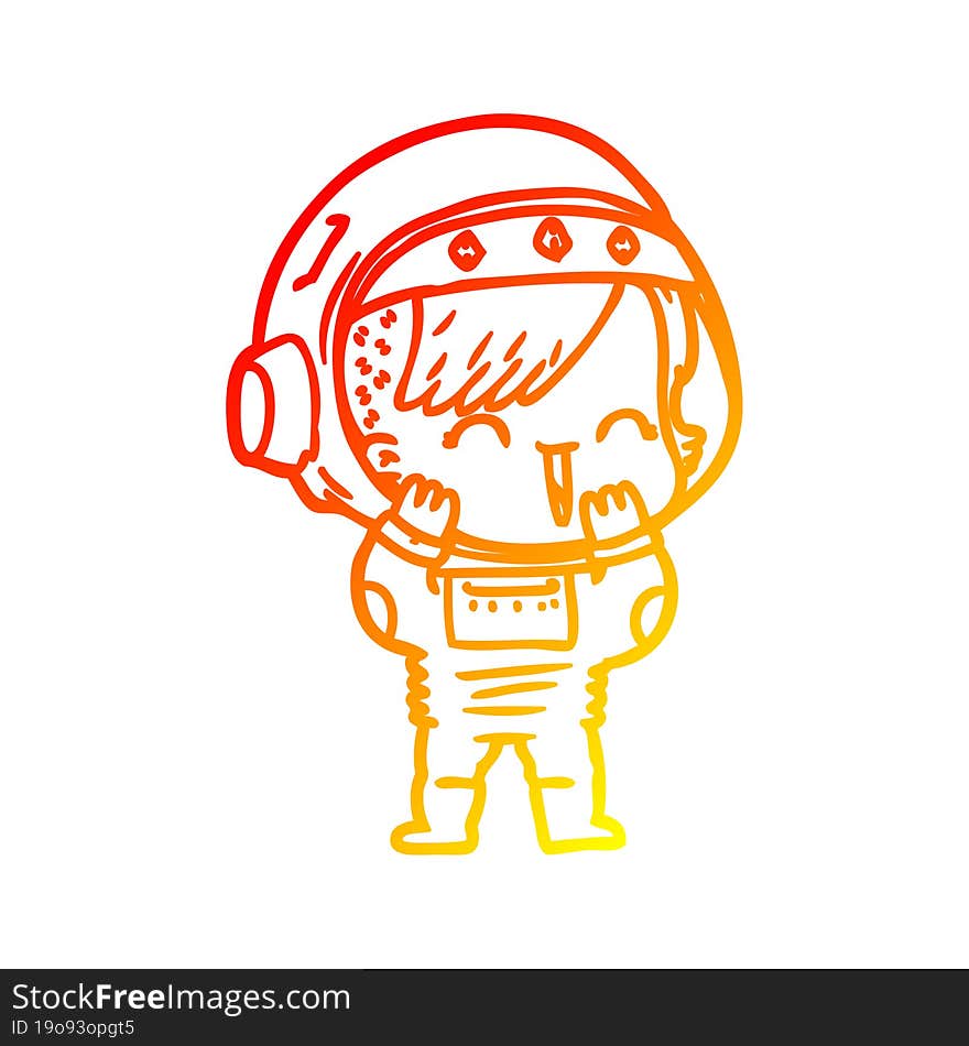 warm gradient line drawing of a cartoon laughing astronaut girl