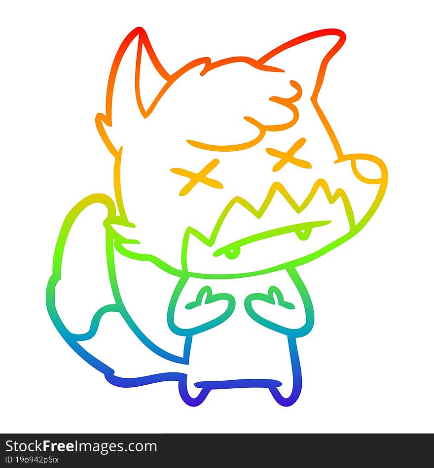 rainbow gradient line drawing cartoon cross eyed fox