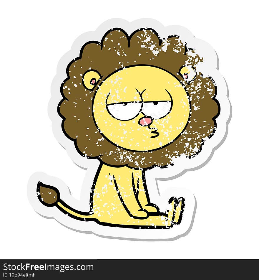 distressed sticker of a cartoon bored lion