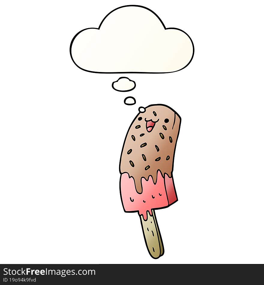 cute cartoon happy ice lolly with thought bubble in smooth gradient style