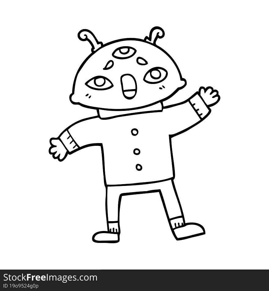 Line Drawing Cartoon Alien Space Man