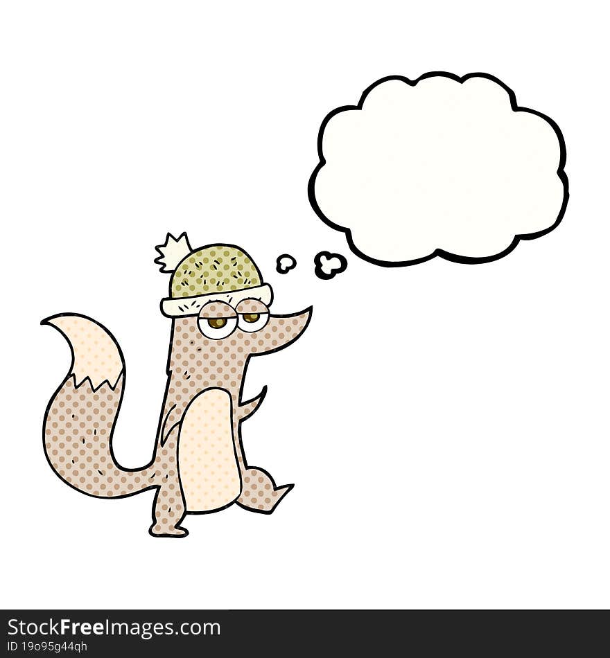 thought bubble cartoon little wolf wearing hat