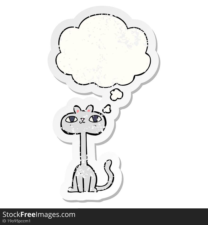 cartoon cat with thought bubble as a distressed worn sticker