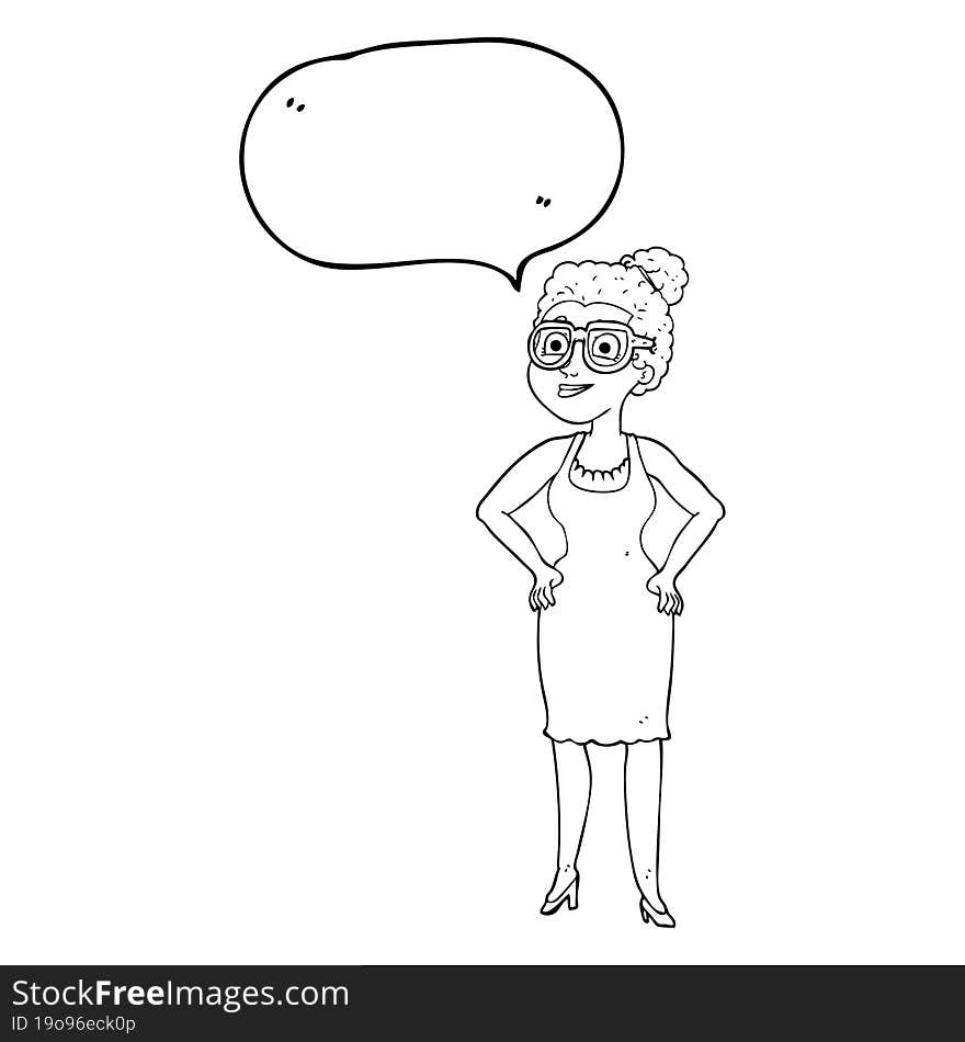 freehand drawn speech bubble cartoon woman wearing glasses