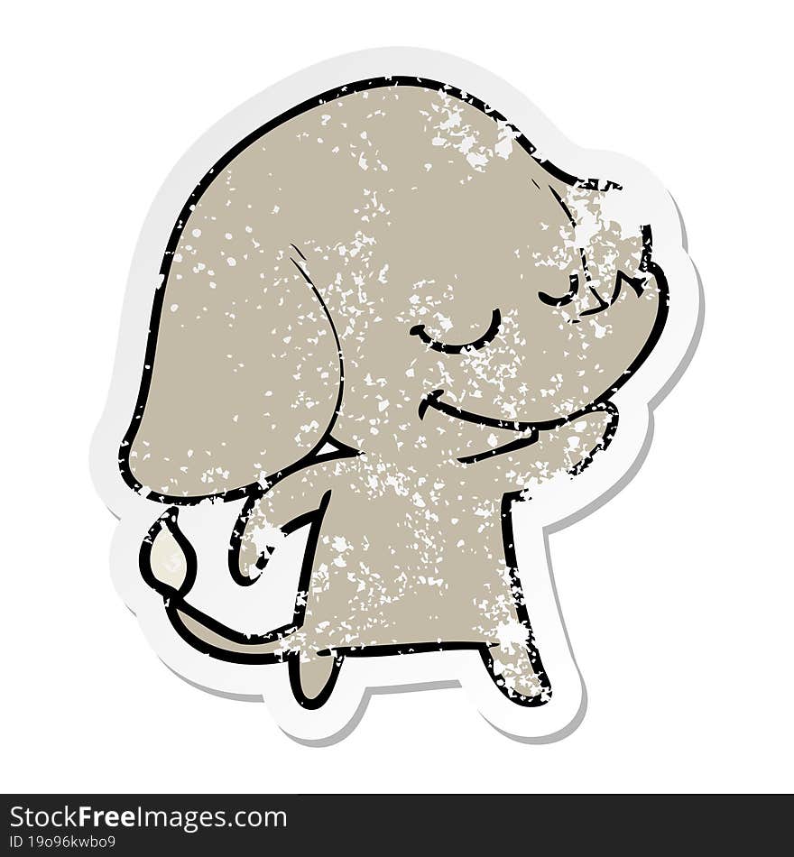 distressed sticker of a cartoon smiling elephant