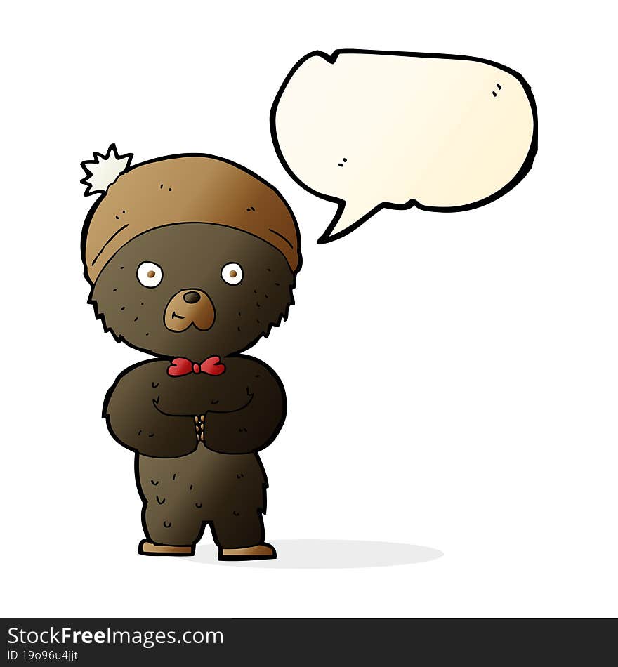 cartoon little black bear with speech bubble