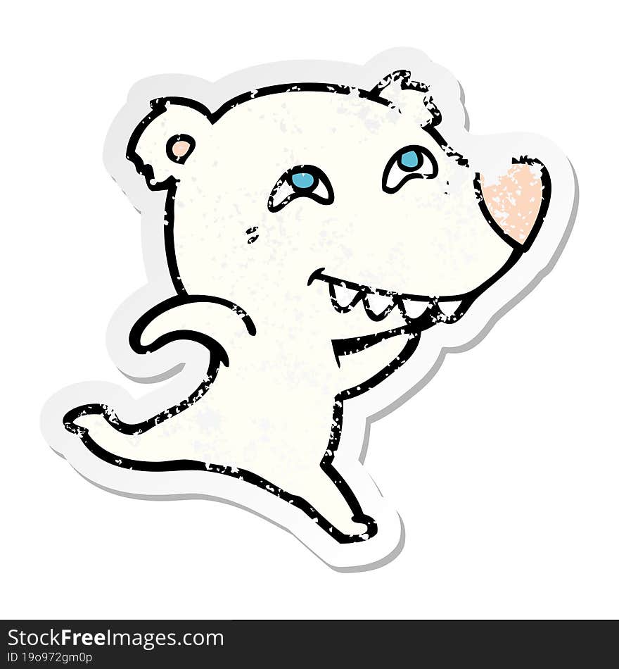 Distressed Sticker Of A Cartoon Polar Bear Showing Teeth