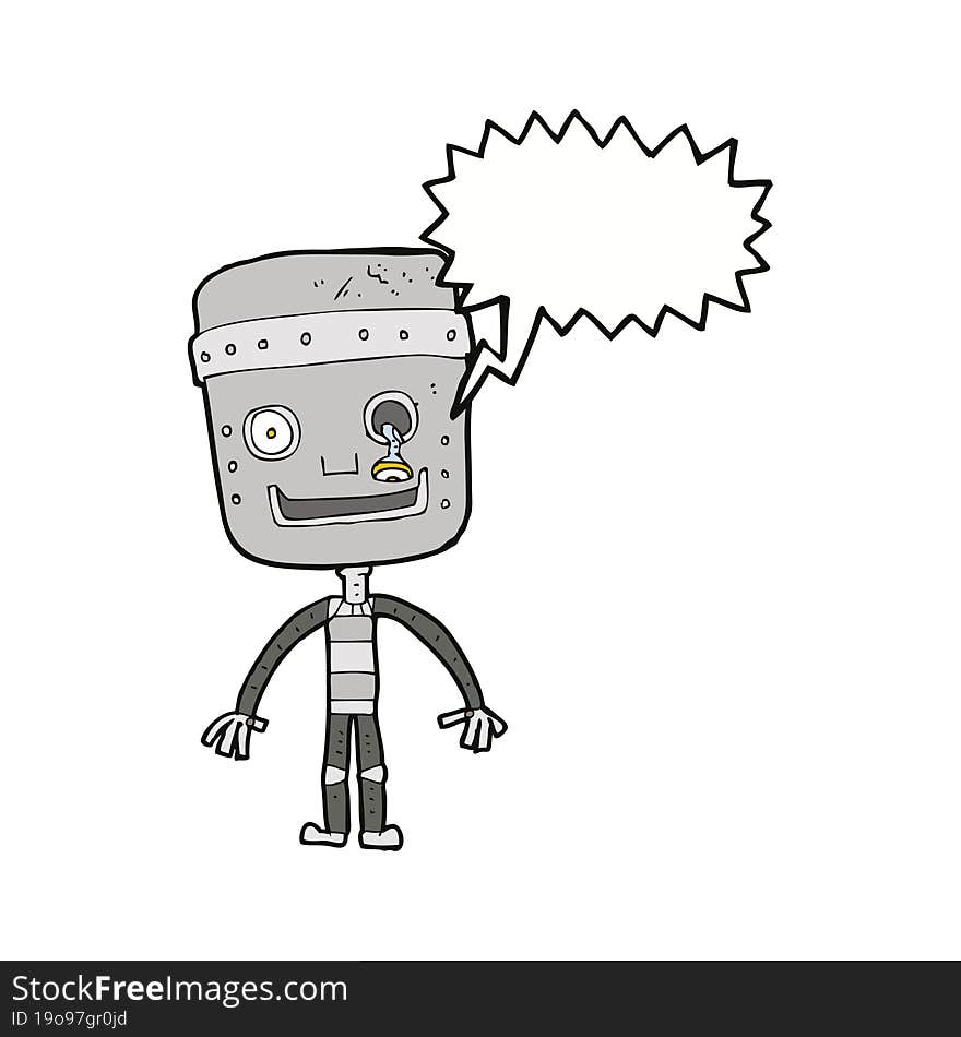 Cartoon Funny Robot With Speech Bubble