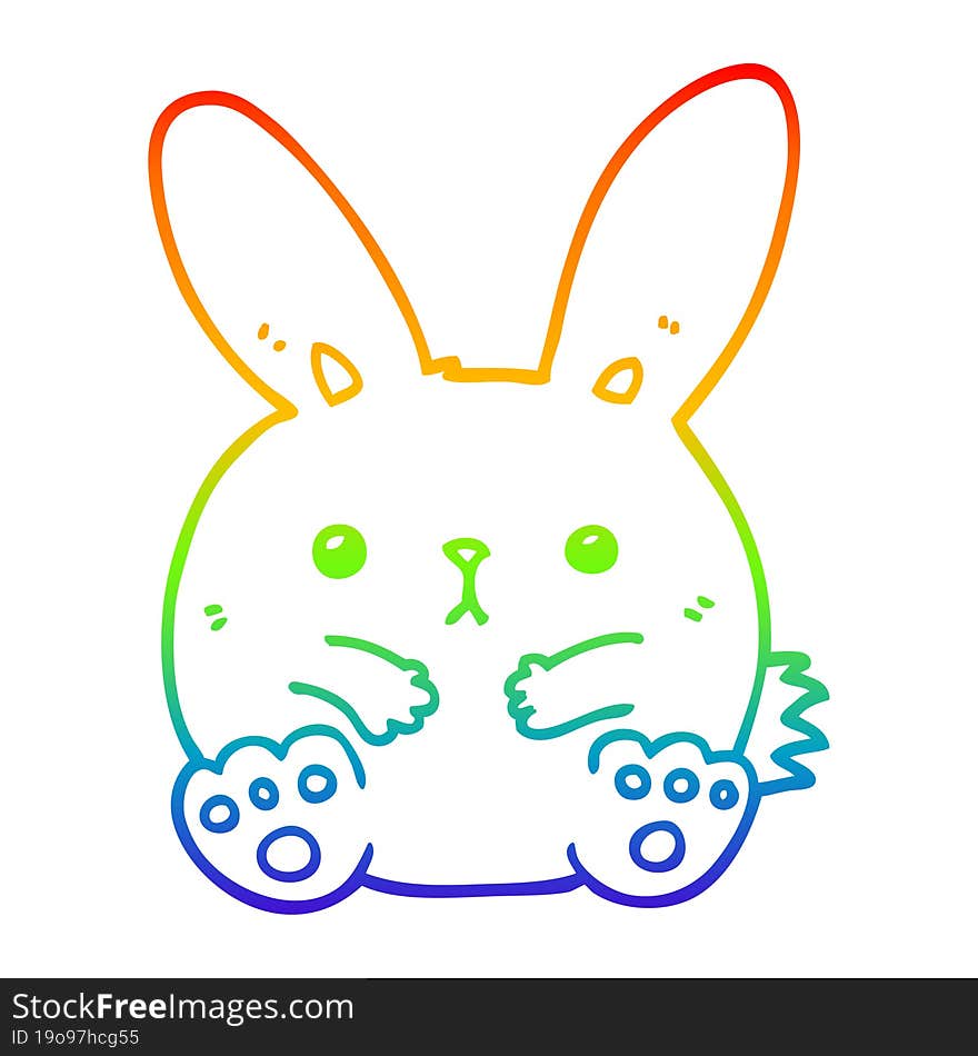 rainbow gradient line drawing of a cartoon rabbit