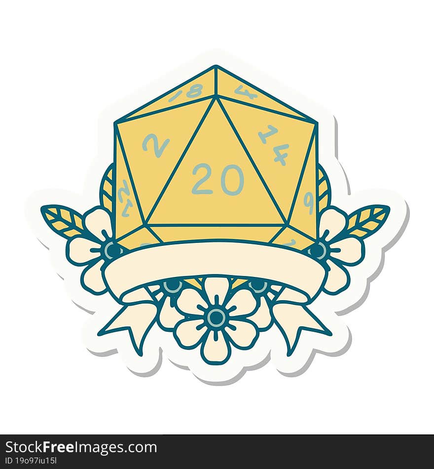 natural 20 critical hit D20 dice roll sticker