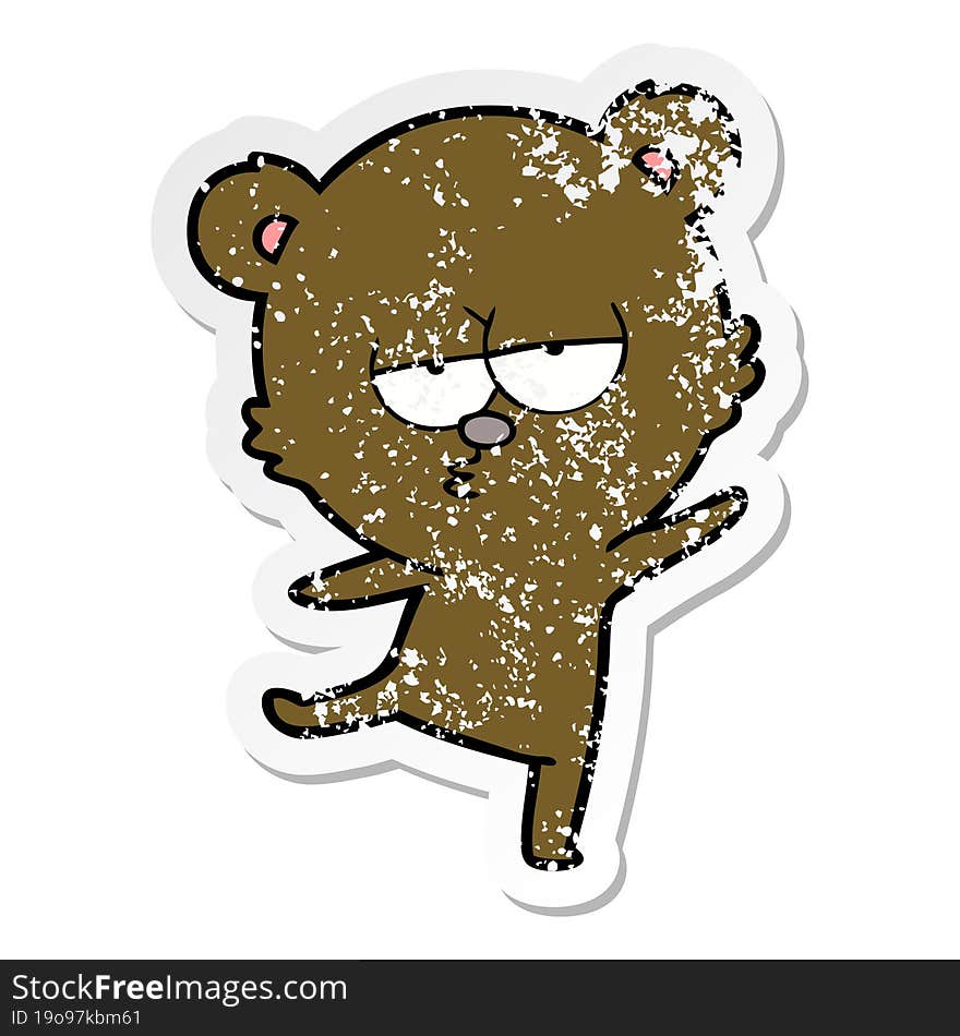 distressed sticker of a bored bear cartoon