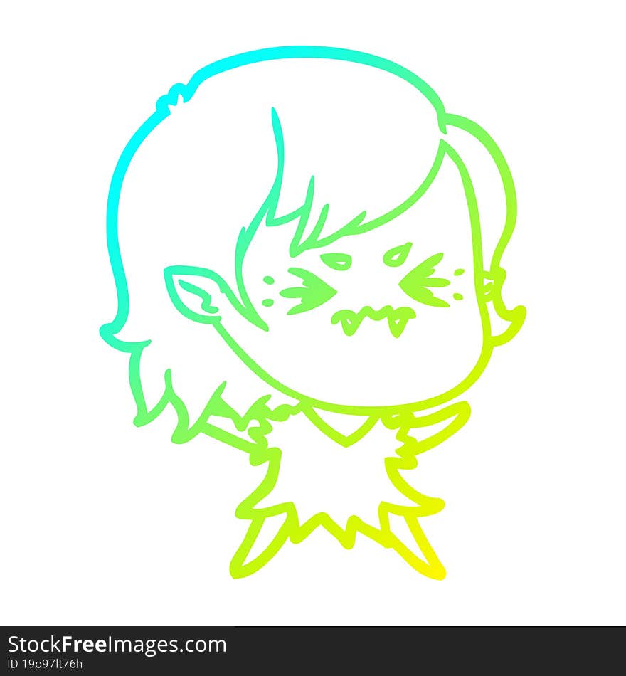 cold gradient line drawing annoyed cartoon vampire girl