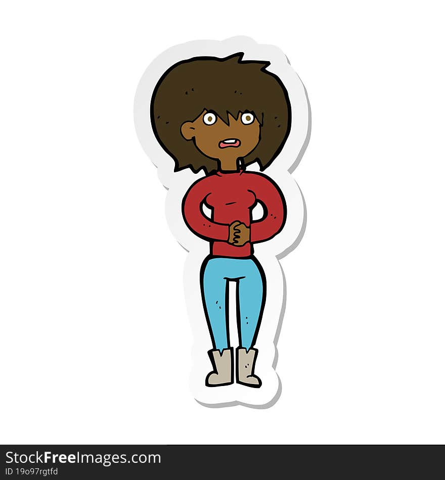 sticker of a cartoon worried woman