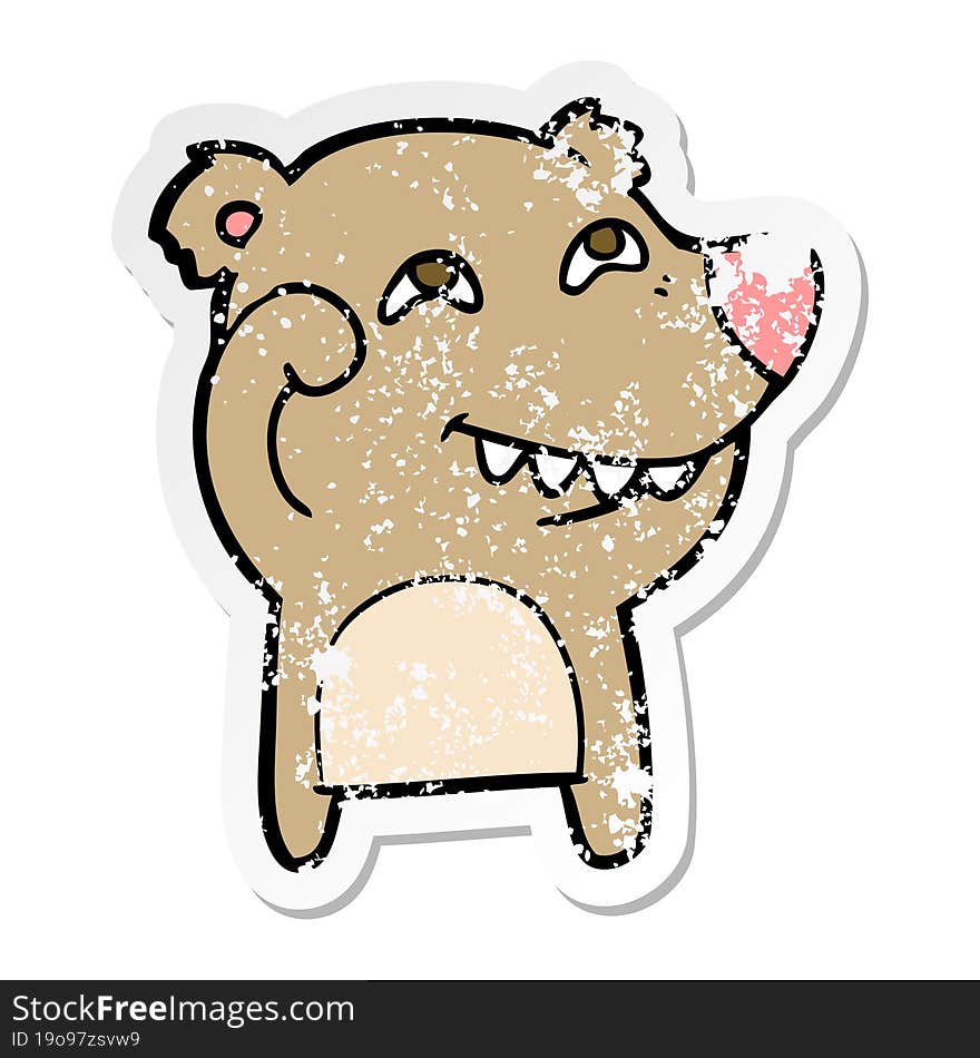 Distressed Sticker Of A Cartoon Bear Showing Teeth