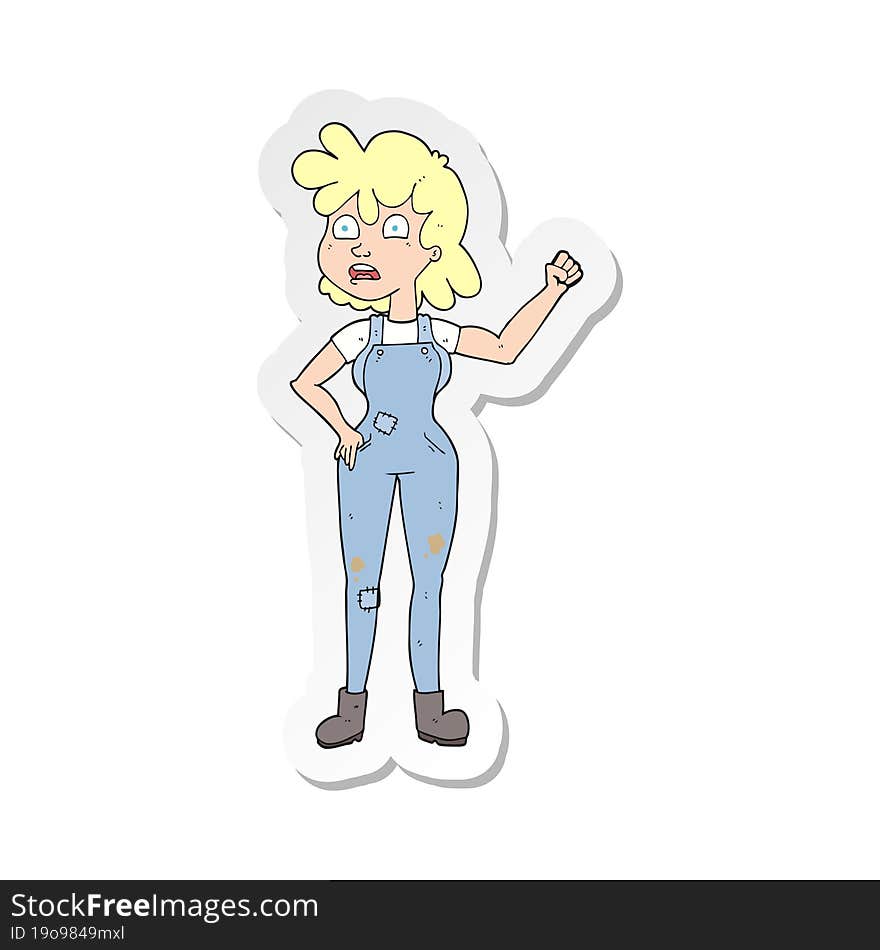 sticker of a cartoon woman shaking fist