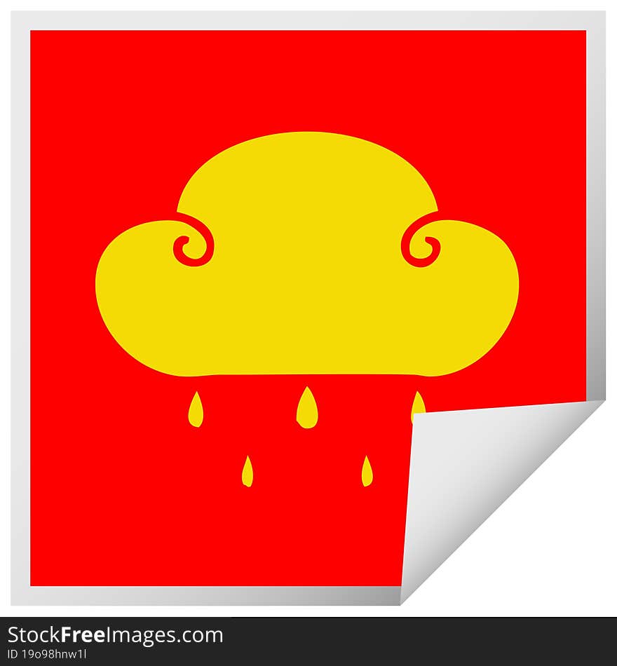 quirky square peeling sticker cartoon rain cloud