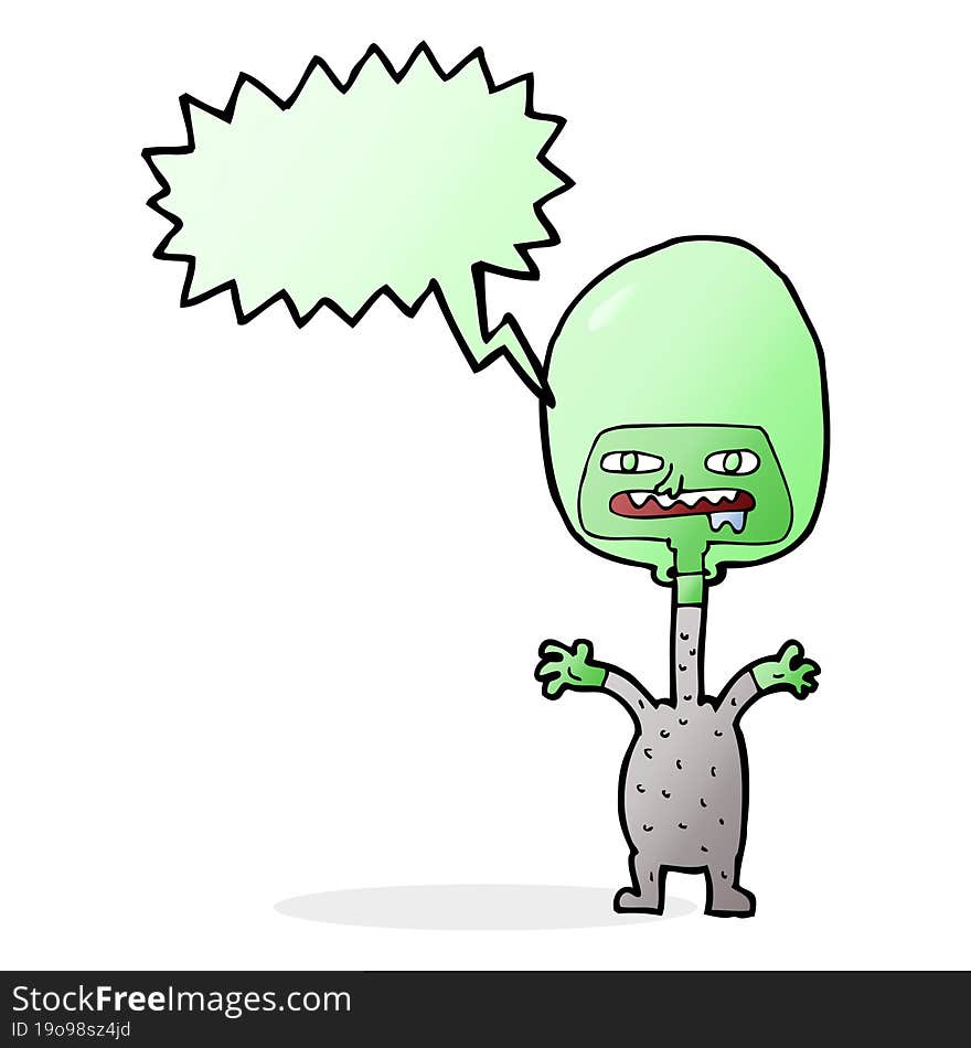 cartoon space alien with speech bubble