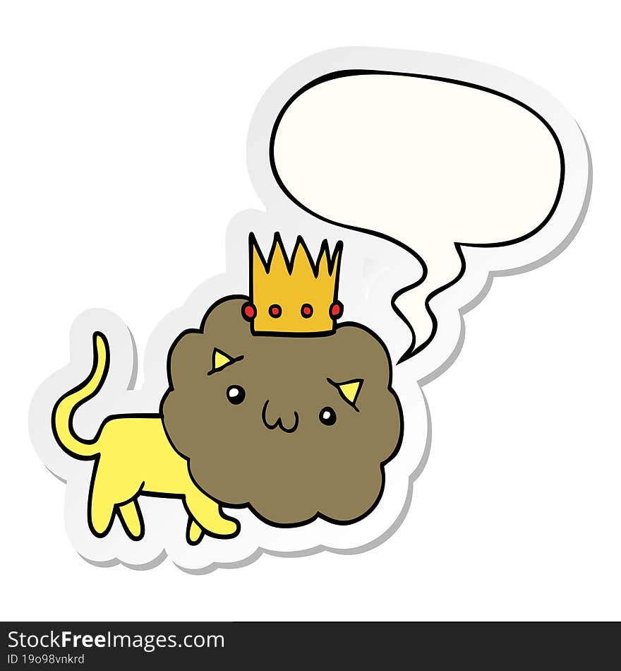 cartoon lion and crown and speech bubble sticker