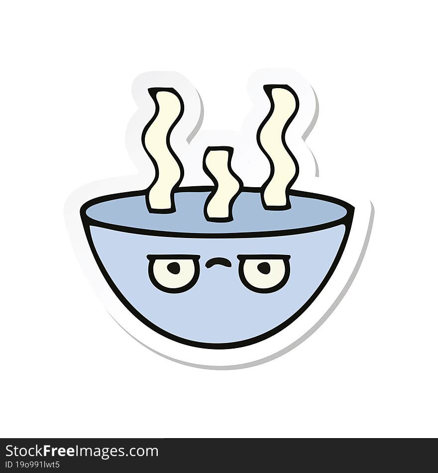 sticker of a cute cartoon bowl of hot soup