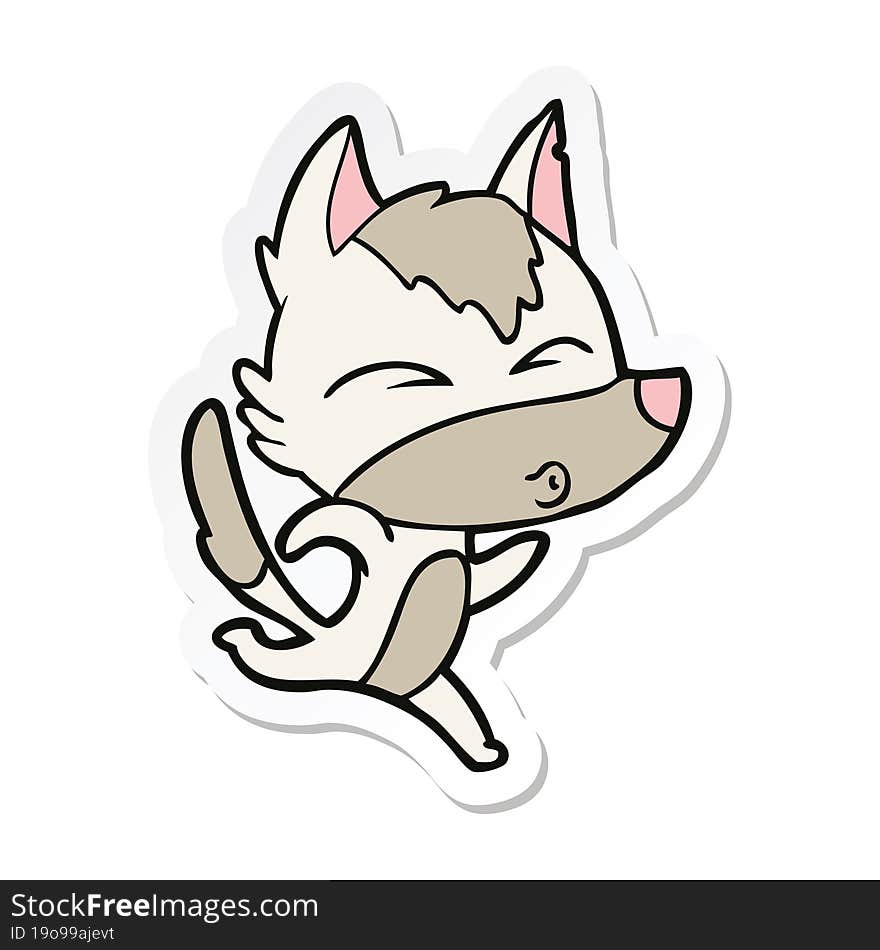 Sticker Of A Cartoon Wolf Running