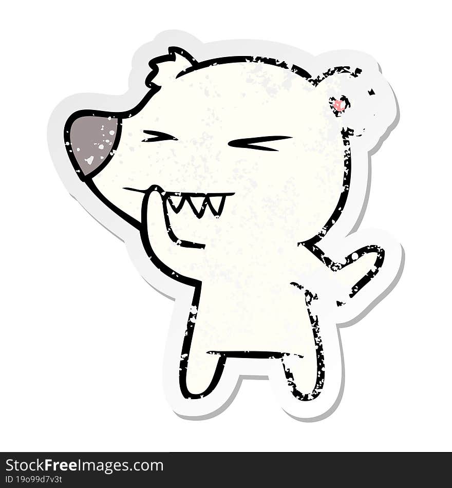 distressed sticker of a angry polar bear cartoon thinking
