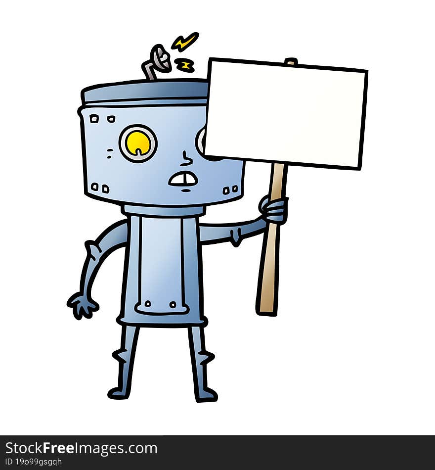 cartoon robot with blank sign. cartoon robot with blank sign