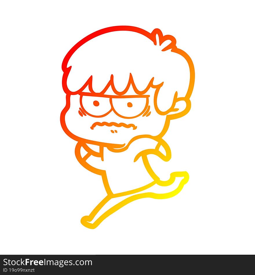 warm gradient line drawing annoyed cartoon boy