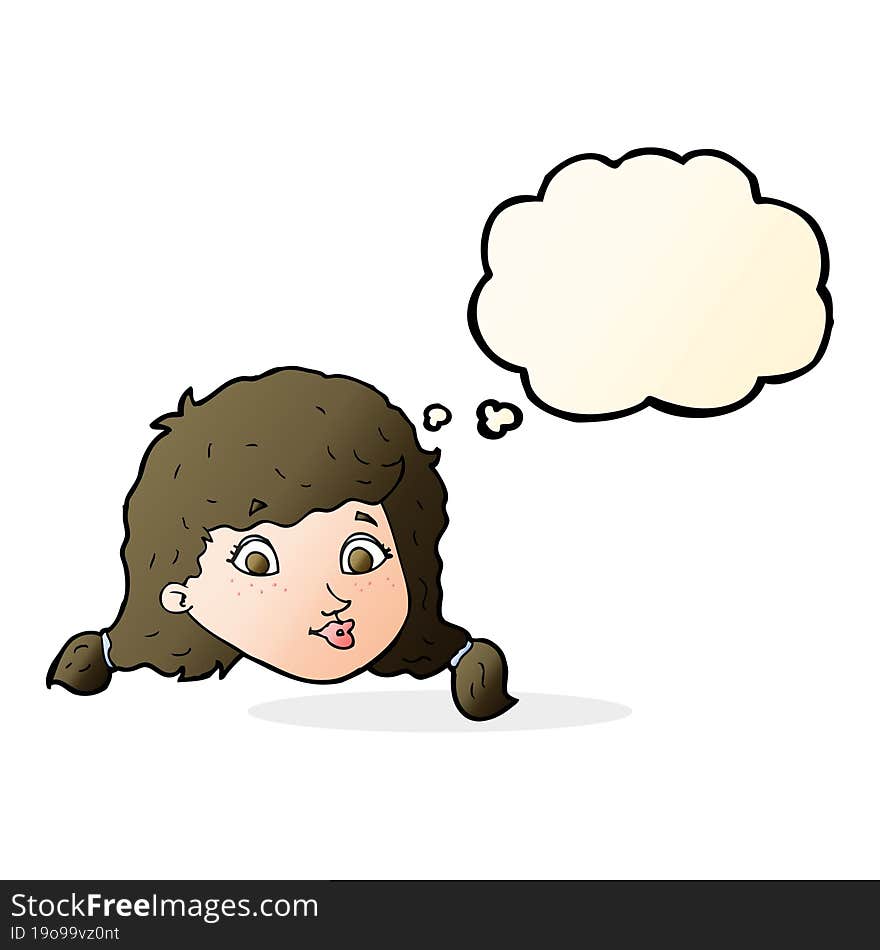 Cartoon Pretty Female Face With Thought Bubble