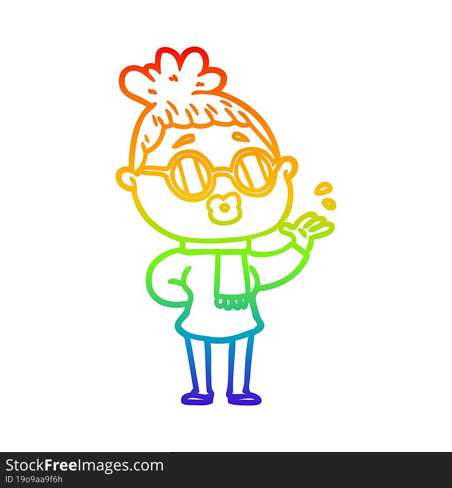 rainbow gradient line drawing cartoon woman wearing spectacles