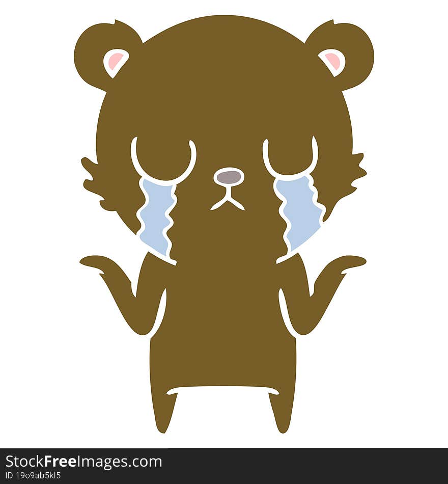 crying flat color style cartoon bear