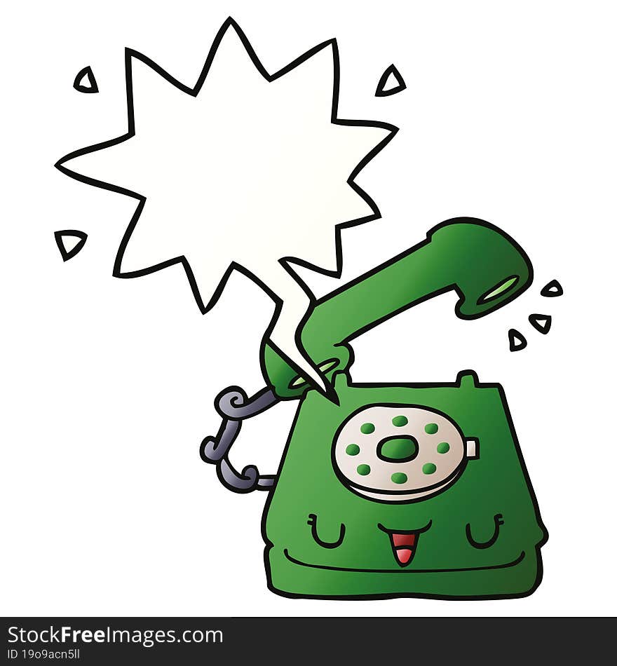 cute cartoon telephone and speech bubble in smooth gradient style