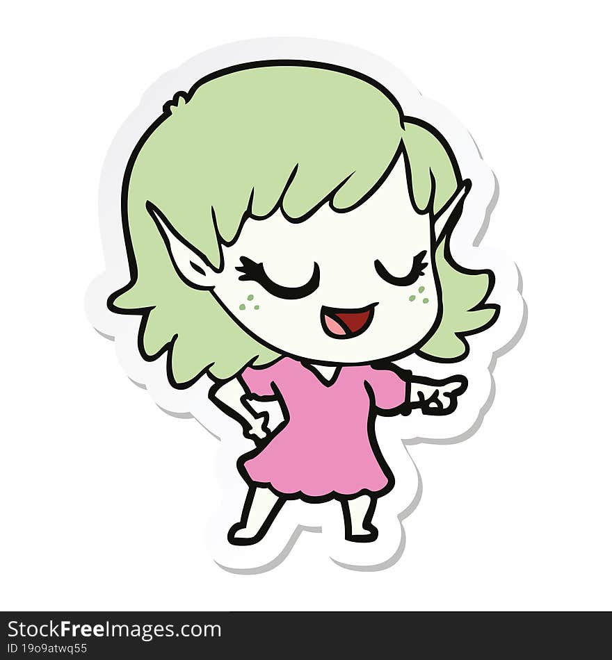 sticker of a happy cartoon elf girl