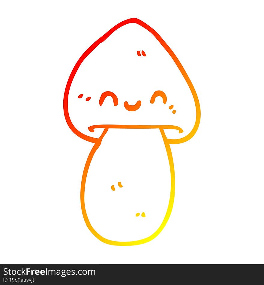 warm gradient line drawing of a cartoon mushroom