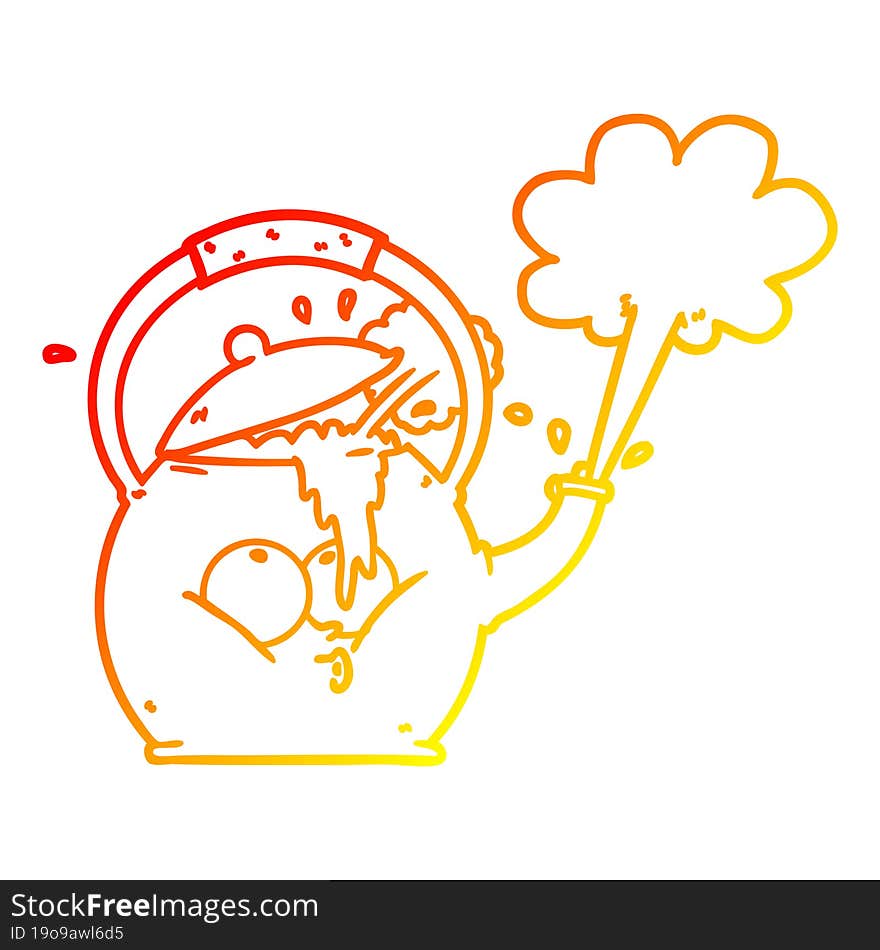 warm gradient line drawing of a cartoon boiling kettle