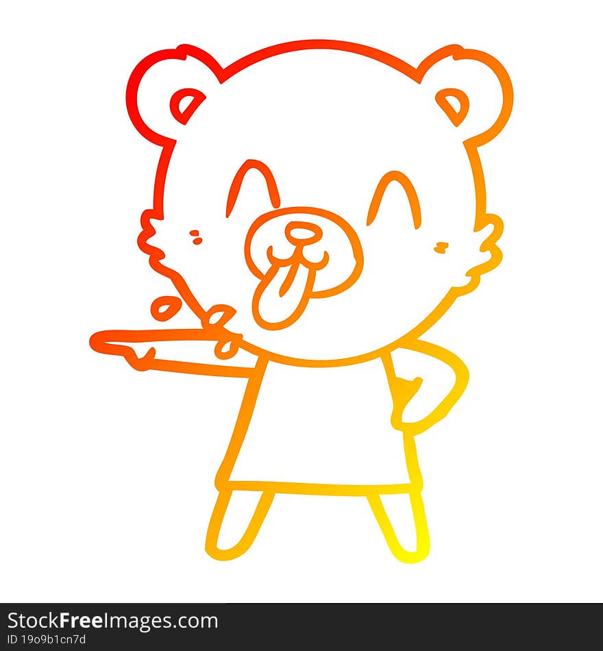 warm gradient line drawing rude cartoon bear pointing