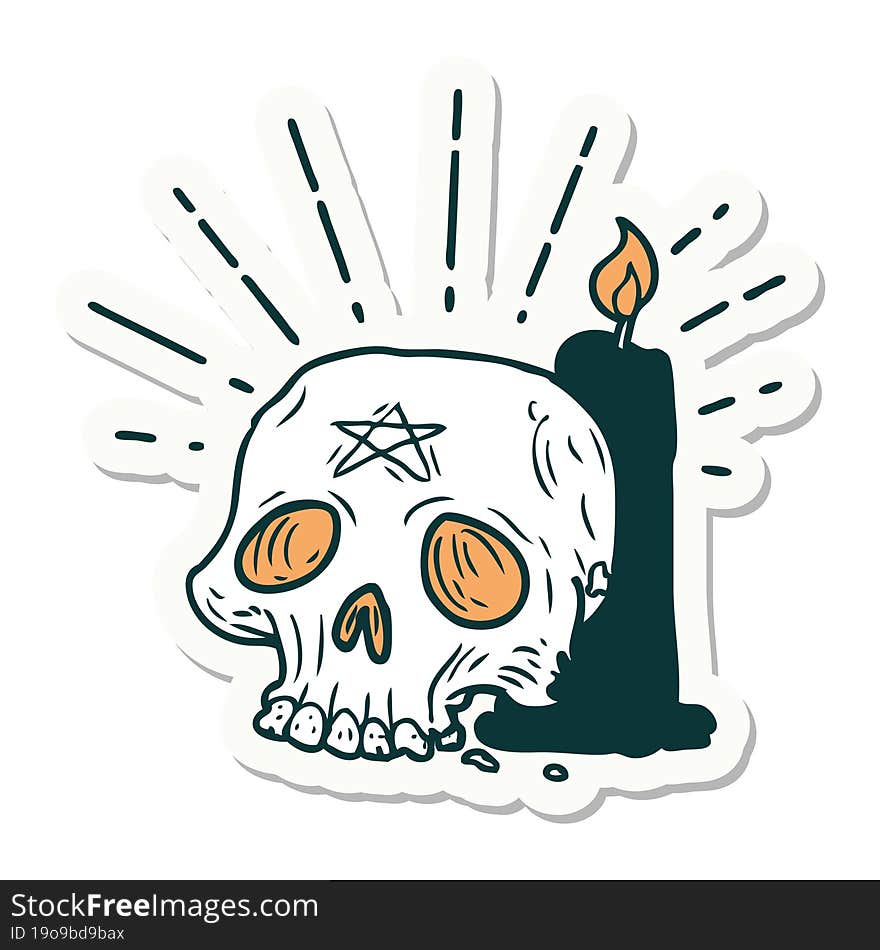 sticker of tattoo style spooky skull and candle