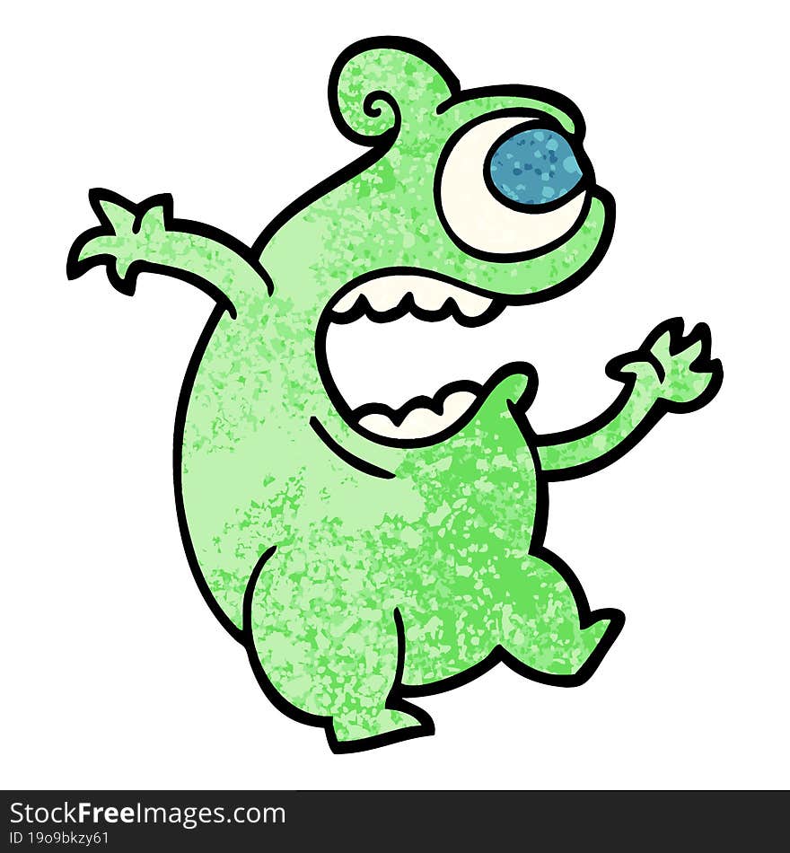 grunge textured illustration cartoon green alien