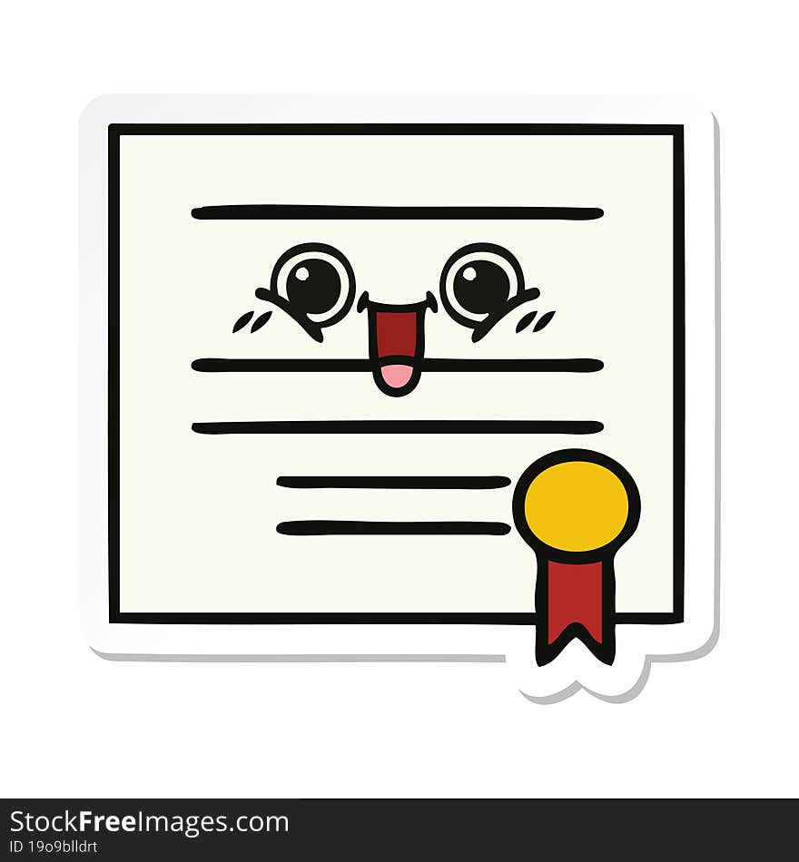 sticker of a cute cartoon graduation diploma