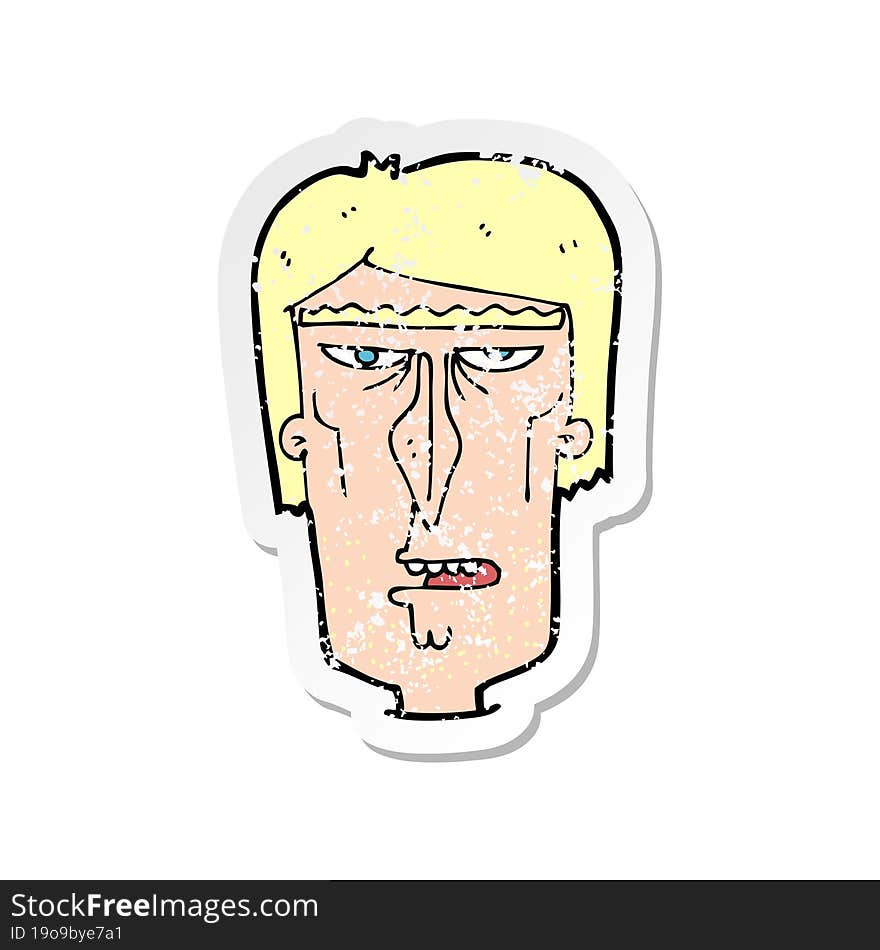 Retro Distressed Sticker Of A Cartoon Angry Face