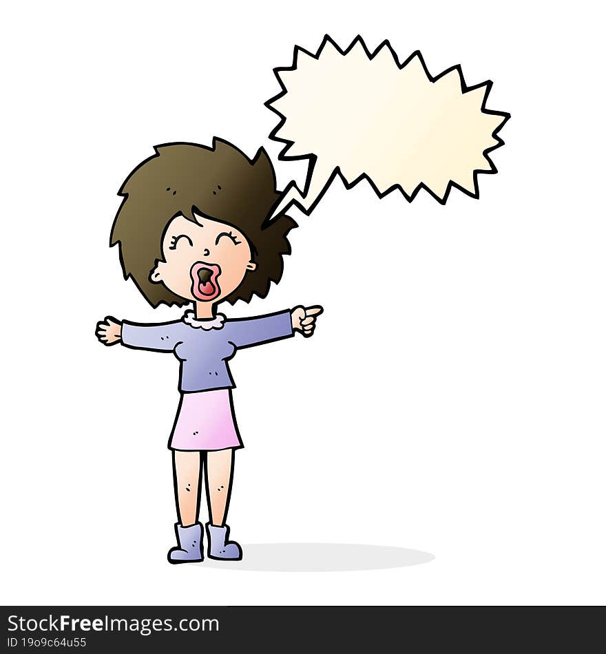 cartoon stressed out woman talking with speech bubble