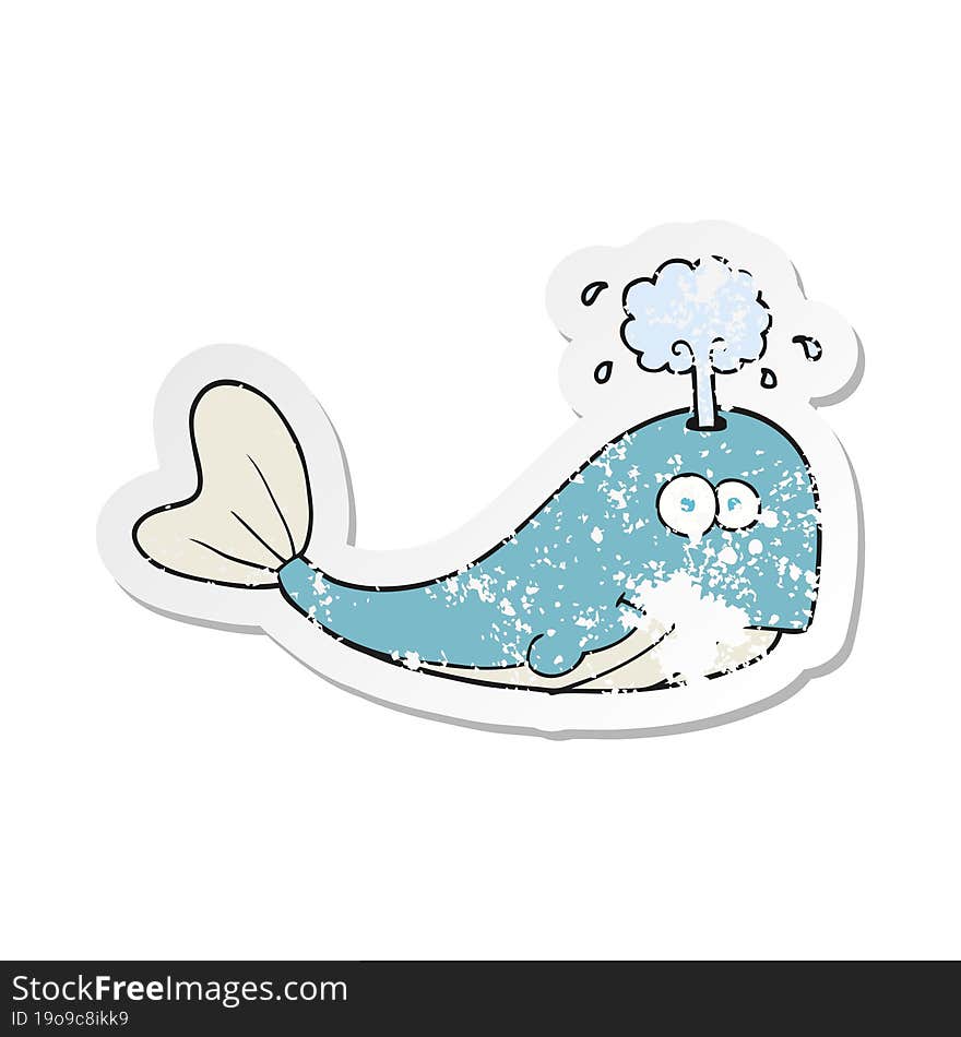 retro distressed sticker of a cartoon whale spouting water