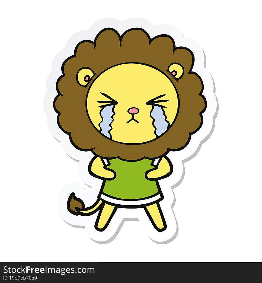 sticker of a cartoon crying lion