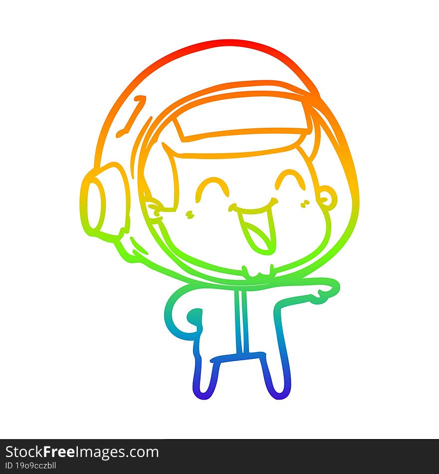 rainbow gradient line drawing of a happy cartoon astronaut