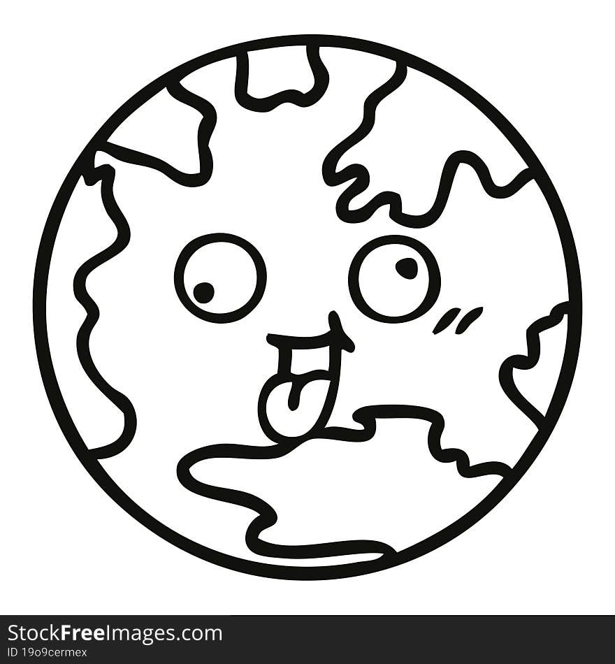 line drawing cartoon planet earth