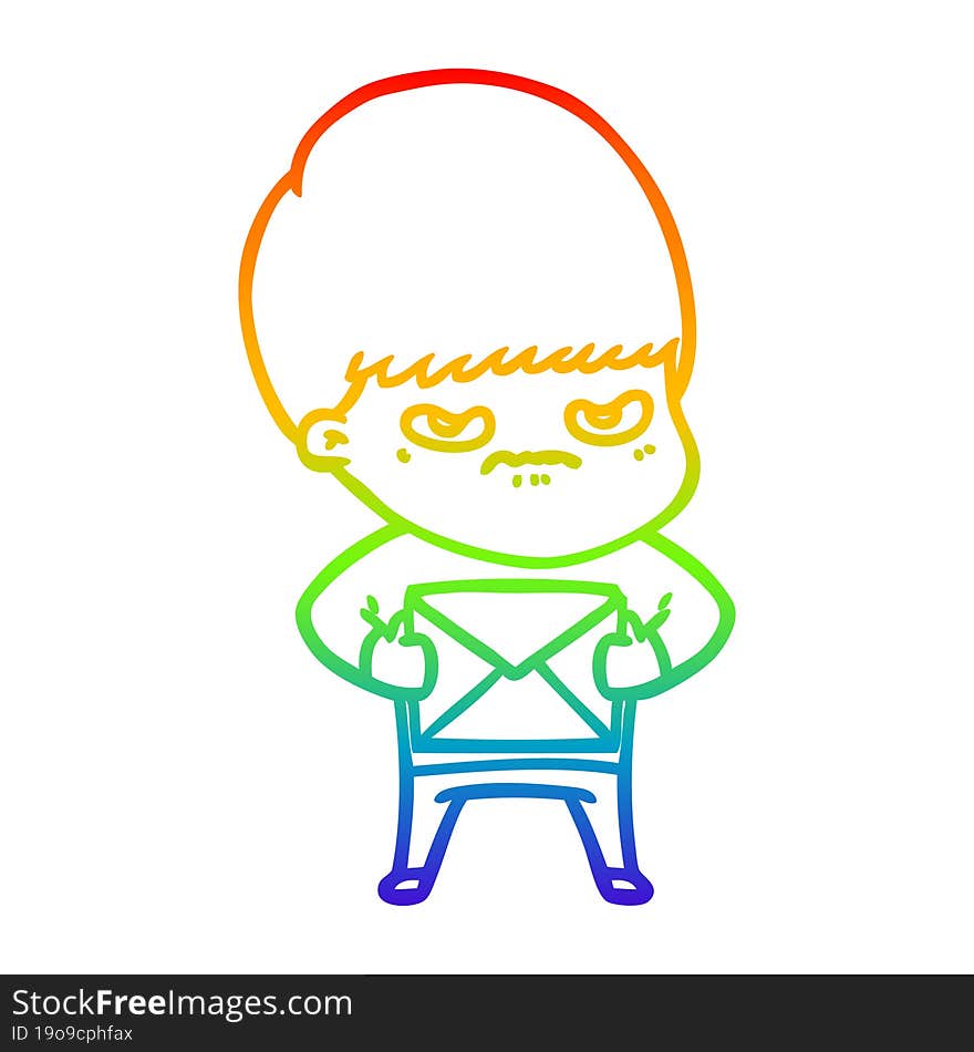 rainbow gradient line drawing angry cartoon boy