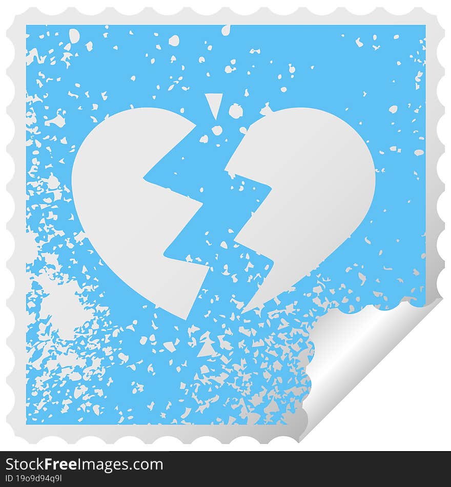 distressed square peeling sticker symbol broken heart